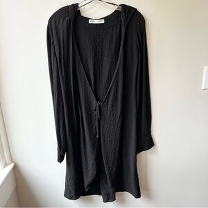 Zara black hooded tie front viscose duster